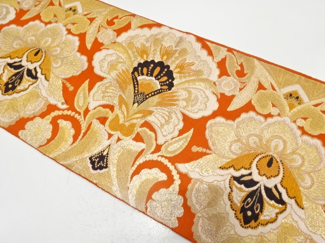 JAPANESE KIMONO / ANTIQUE FUKURO OBI / WOVEN FLORAL SARASA